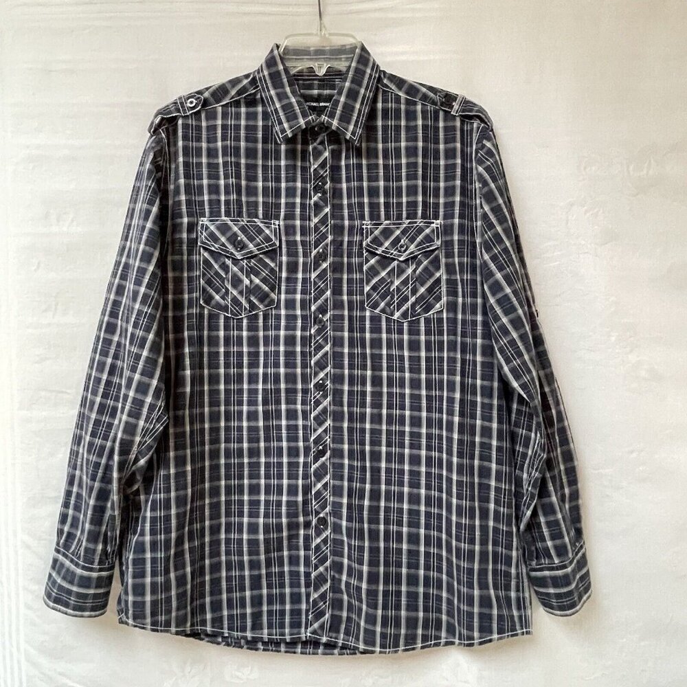 Michael Brandon Shirt Mens Large Button Up Long Sleeves Plaid Western‎ Rodeo Top